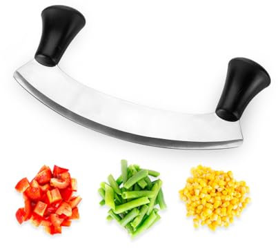 Avilia Mezzaluna in Acciaio Inox 25cm – Precisione e Comfort per Tritare con Facilità - Manici Ergonomici e Sicuri - Facile da Pulire - Ideale per Tagliare Prezzemolo, Aglio, Basilico e Frutta Secca