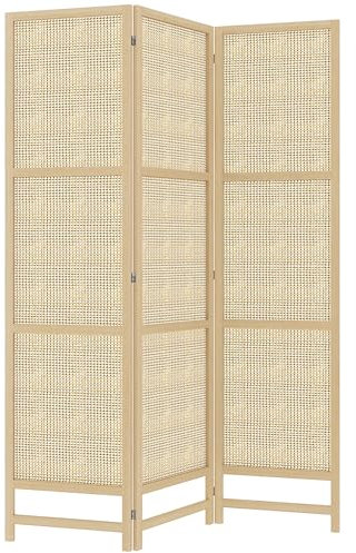 HOMCOM Paravent 3-teilig 135 x 180 cm Trennwand Raumteiler aus PP Rattan, Faltbar Raumtrenner Sichtschutz Stellwand für Wohnzimmer Natur