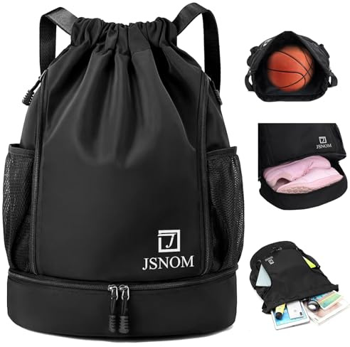 JSNOM Zaino Mare Sacca Sportiva: Zaino Casual Palestra Spiaggia Impermeabile per Viaggio Yoga Escursionismo Nuoto Allenamento Scuola con Coulisse per Uomo Donna (Nero) (Nero)