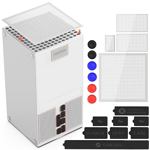 GAMSURFING Filtro antipolvere per console Xbox Series X, set di 8 tappi in silicone e 4 maglie in PVC, copertura antipolvere per prese d'aria della serie X, accessori con 6 tappi per impugnatura per