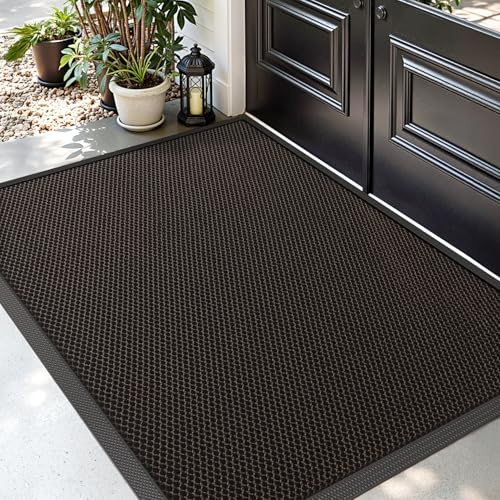 DEXI Felpudo Entrada Casa 90 x 150 cm, Alfombra Antideslizante, Atrapa Suciedad y Barro, Fácil de Limpiar, Impermeable Alfombrillas para Puerta de Interior y Exterior, Balcón, Jardín, Marrón