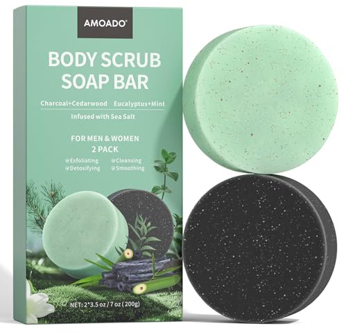 Body Scrub Soaps 2 Pack, Exfoliating Soap Bar, Eucalyptus＋Charcoal Scrub Soap Bars, Smooth Skin, Soften & Detoxify, Gentle Exfoliation for Dry & Rough Skin