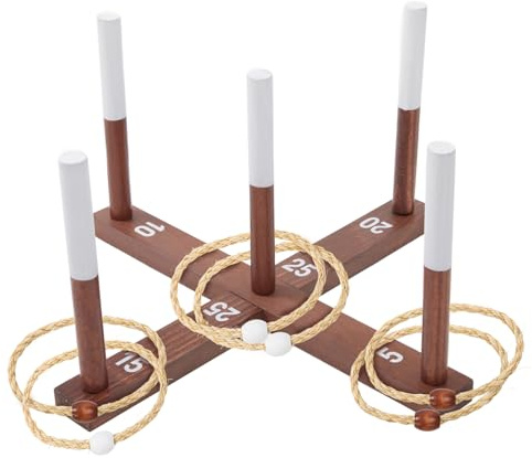 Rustic Wooden Ring Toss Game with 6 Rope Rings, Classic Garden & Indoor Game for Parties, BBQs, Family Gatherings and Outdoor Entertainment