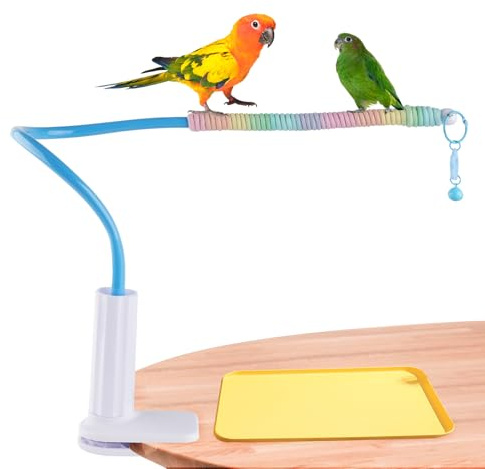 Bird Perch Stand,Bendable Desktop Parrot Training Stand with Tray,Easy to Clean Bird Tabletop Platform Toy,Parakeet Playground Play Stand for Lovebirds Pigeon Budgies,Small Animals（Blue）