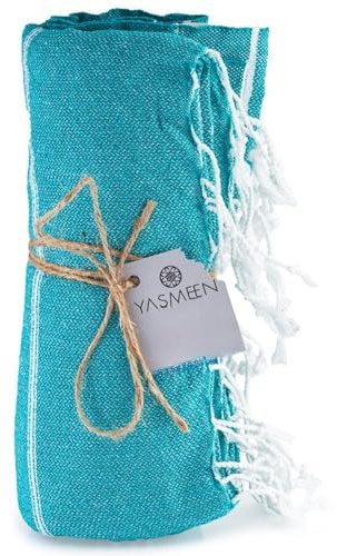 Yasmeen Strandtuch 96 x 172 cm – 100% Baumwolle – 260 g/m² – Saunatuch – Badetuch – Pestemal Hamamtuch - schnelltrocknend und leicht (Türkis, 96x172 cm)