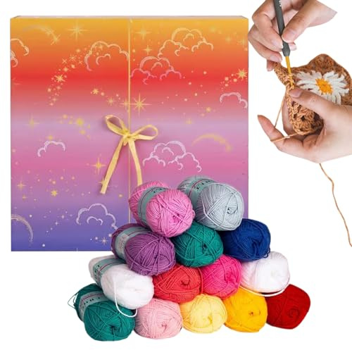 Crochet Society Calendario 'Avvento 2025, 25 giorni, progetti all'uncinetto, con tutorial di progetto, fai da te, scatola di conto alla rovescia per gli amanti del lavoro a maglia, 35 x 35 cm