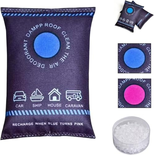 Sacchetto deumidificante essiccante, confezione riutilizzabile assorbi umidità, sacchetto essiccante in silicone per auto, per armadio, auto, cantina, camper e ripostiglio, 100 g