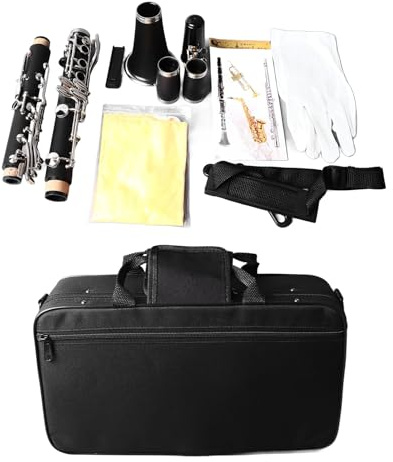 Xiuganpo Clarinetto in Si Bemolle, Clarinetto in Si Bemolle per Studenti Principianti Placcato in Nichel con 6 Accessori per, 1 Paio di, Tracolla, Panno, per Ance,