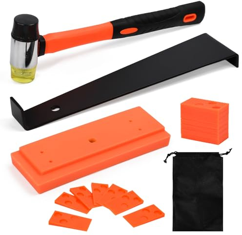 ZXBBTZ Kit de Instalación de Suelo Laminado, 64 PCS Herramientas para Piso Laminado con Martillo de Goma, Palanca, 60 Cuñas Separadoras, Bloque de Impacto y Bolsa, Kits Colocación de Suelo Laminado