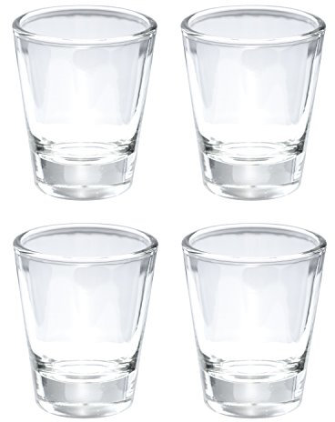 Törstig noshörning karan, runt 42,5 g shotglas med tung bas, klart glas, set med 4