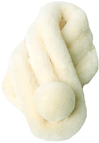 Lina & Lily Damen Schal Winterschal Pelzkragen mit Bommel aus Kunstpelz (Cremeweiß)