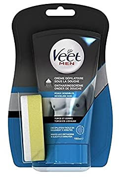 VEET MEN - Crema depilatoria da uomo sotto la doccia, per pelli sensibili, 150 ml, confezione da 2