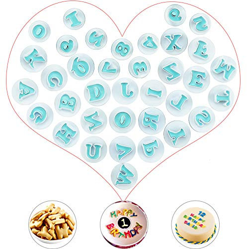 AFASOES Ausstechformen-Set, Buchstaben, Alphabet, 26 Stück, Form in Buchstabenform und 10 Formen in arabischen Zahlen, Alphabet, Cutter, Fondant, Cutter, Werkzeug für Kuchen, Schokolade, Brot, Gelee,