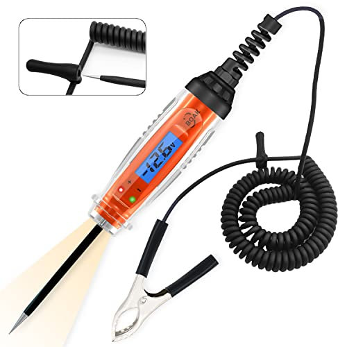 BOAK Kfz-Testlampe für elektrische Diagnosen,3-60V DC Prüflampe mit Spannungsanzeige und Polaritätsanzeige,Kabeltester mit Voltmeter,Circuit Tester mit Beleuchtung,Kfz-Sicherungstester