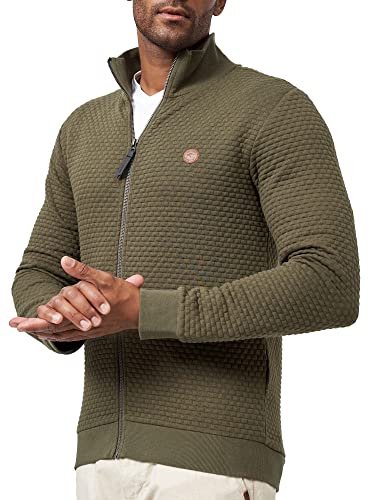 Indicode Herren Bermie Sweatjacke mit Stehkragen | Cardigan Herrenjacke Sweater Männer Army, L