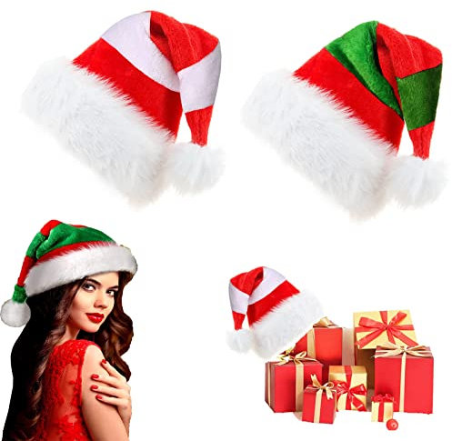 May Huang Bonnet de Noel, 2PCS Chapeau de Noël, Agréablement Doux Feutre de Bonnet de Noel, Bonnet de Père Noël pour Adultes, Noël Peluche Chapeau, Unisexe Chapeaux pour Fête de Noël (vert et blanc)