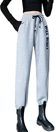Ghemdilmn 2022 Damen gefütterte, sportliche Jogger-Fleecehose mit Buchstabendruck und Taschen, warme Winter-Jogginghose Weiße Hose Damen Yoga