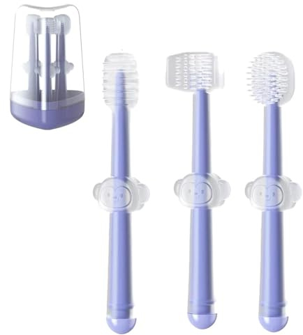 PandaEar 3 Pack Silicone Toddler Toothbrushes 0 to 18 Months, Baby Tongue Cleaner + U-Shaped ToothScrubber + First Toothbrush Teething, Gum Oral Cleaner