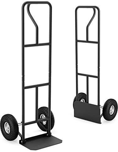 COSTWAY Carrito de Sacos con Mango en P, Carretilla de Sacos de Respaldo Alto con Ruedas de Goma de 25 cm y Área de Carga Plegable, Carretilla de Mano para Trabajo Pesado para Levantar, Mover (Negro)
