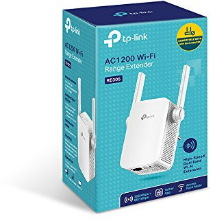 TP-Link Extender AC1200 Universal Dual Band, Wi-Fi Booster/Hotspot, 1 Ethernet Port, 2 Antennas, Built-in Access Point Mode, Wi-Fi Extender, UK Plug (RE305) (Renewed)