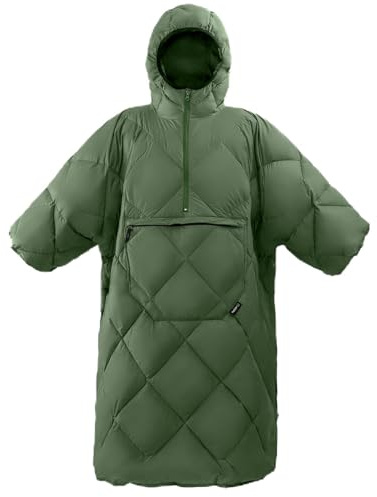 ATEPA Wearable Sleeping Bag, Recycled Insulated Water-Resistant Camping Blanket Poncho, Ultralight Packable Hooded Stadium Blanket for Outdoor Sports Fishing Backpacking Hiking Cold Weather, Green