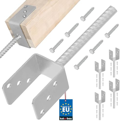 KOTARBAU® 4 uds Soporte para Poste - Pie de Pilar - Acero Galvanizado - 71 mm - Plata - Anclaje Madera - Base para Poste - de Madera - Resistente a la Corrosión - Fácil Montaje