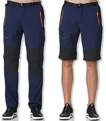 SOLOYEE Pantaloni Uomo Trekking Escursionismo Zip off Convertibili Corti Primavera Estate Outdoor Softshell Impermeabili Ad Asciugatura Rapida Pantaloncini Blu，M