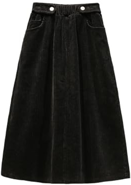 JITEM Gonna Midi in Velluto a Coste a Linea A a Vita Alta Elastica da Donna Gonna Lunga Casual Ampia Autunno e Inverno Taglie Forti