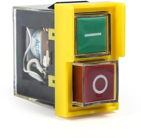 KJD6 Interrupteur de sécurité 220V Interrupteur machine outil 220V Bouton marche arret 220V Interrupteur etanche AC 250V 6A Bouton poussoir électromagnétique Interrupteur Degré de protection IP55.
