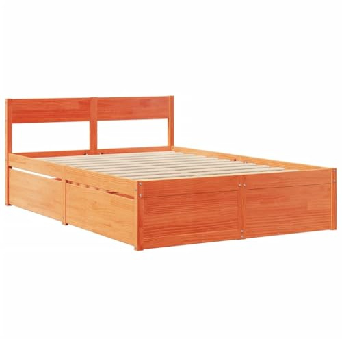 vidaXL Sängram med lådor vaxad brun 140x190 cm massiv furu, sovrumsmöbler, sängbotten, träsäng, säng, dubbelsäng, förvaringssäng, säng med lådor