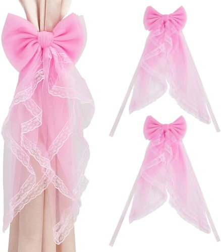 BENECREAT 2 Pieza de Alzapaños de Encaje para Cortina, Lazos de Malla con Lazo para Cortinas, Elegantes Sujetadores de Cortinas de Color Rosa Intenso para Ventanas, Oficinas, Hoteles, Decoración del
