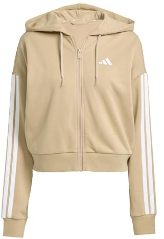 adidas Women's ESSENTIALS 3-STRIPES FRENCH TERRY FULL ZIP HOODIE, warm sandstone/white, S
