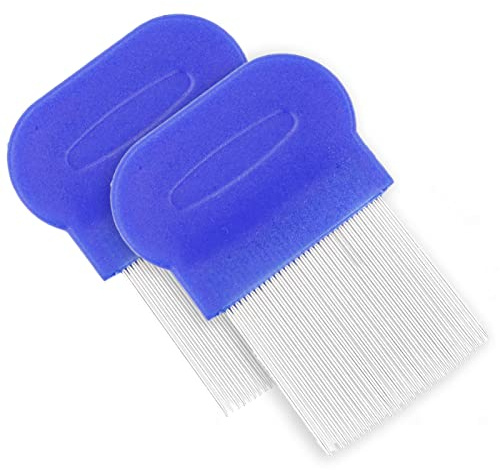 Lot de 2 peignes à poux en métal - Dents double face pour l'entretien et l'élimination des pellicules ou des poux - Peigne à dents double face en acier inoxydable - Pour éliminer les poux