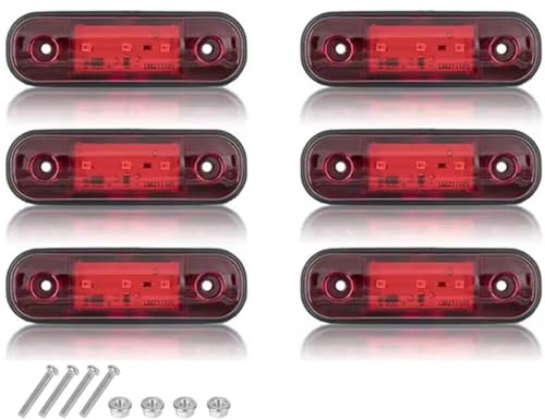 VEQENMOT - Luces Laterales 3 LED Rojo, 12V-24V, Intermitentes Laterales universales, Impermeables IP65, Luces de posición Delanteras y traseras para camión, Autocaravana, Caravana (6 Unidades)