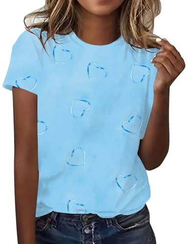 Cocila Maglietta Casual Ampia A Maniche Corte con Stampa Love Scollo Rotondo da Donna Primavera/Estate Maglie Elegante Camicia Raso Bianca Camicette Verdi Camicia Fantasia Rossa