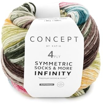 Katia Concept Symmetric Socks & More Infinity 4 stycken, strumpull med färggradient, 4-faldigt, strumpgarn 4-tråds, 75 % ull (merino mulesingfri), 25 % polyamid (94)