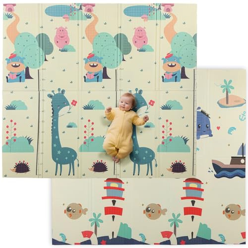 AIYAPLAY Tappetino Gioco Neonato da 3.45㎡ a Tema Animali con Superficie Impermeabile, Tappetino per Neonati in XPE, 196x176x1.5 cm, Multicolore