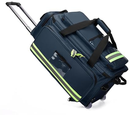 YXCMD Rolling Medical Response Bag with Detachable Trolley Base, Large Capacity First Aid Kit Organiser with Customisable Dividers - Portable Emergency Bag for Paramedics, Nurses, Doctors & Home Use
