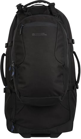 Mountain Warehouse Voyager Wheelie 50 + 20 Liter Rucksack – Gepolsterter Airmesh-Rücken mit Abschließbaren Reißverschlüssen und Verstellbaren Gurten – Camping, Outdoor Tiefschwarz Einheitsgröße