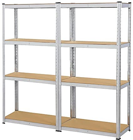 Yaheetech Lot de 2 Étagères de Rangement Charge Lourde Meuble de Garage Ratelier Cuisine Salon 80 × 40 × 160 cm Acier Galvanisé MDF Capacité de Chaque Tablette 130 kg