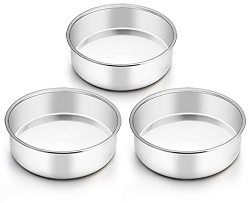 TeamFar 6 Inch Cake Pan, Round Smash Cake Pan Tier Baking Pans Set Stainless Steel, Fit in Pot Pressure Cooker Air Fryer, Healthy & Non-Toxic, Mirror Finish & Sturdy, Oven & Dishwasher Safe - Set of 3