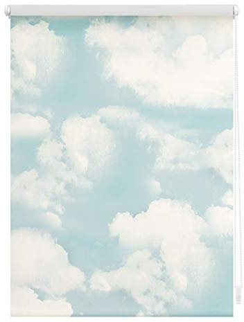 Lichtblick Klemmfix Verdunklungs-Rollo mit Motiv, ohne Bohren, Blickdicht, Seitenzugrollo, Made in Germany, Wolken - Blau 100 x 150 cm