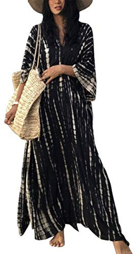 L-Peach Damen Bohemian Kaftan Nachthemd Langes Loungewear Strandkleid Vertuschungen Robe Sarong Pareo