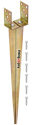 KOTARBAU® Support de Poteau a Enfoncer en U Doré - Largeur Réglable de 0 à 125 mm - Jaune Pied de Poteau Reglable Fixation Poteau Bois Support Poteau Bois Ancre à Enfoncer