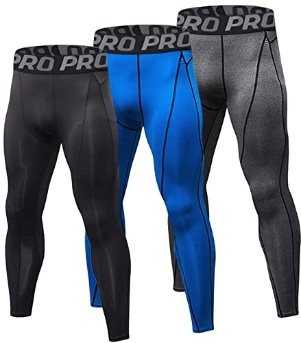 YUSHOW Lot de 3 Caleçon Long Homme Thermique sous-Vêtement Chaud Collant Homme Hiver Legging Doux et Léger-Noir+Gris+Bleu-L