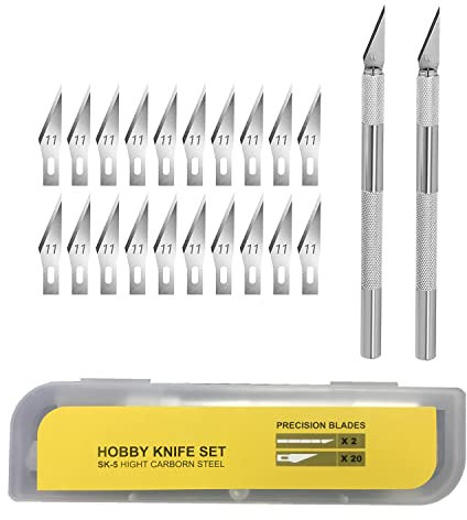 Reiwosee Coltello da intaglio Pacco di Due Cutter di Precisione con 20 Lame di Ricambio Coltello multiuso Hobby-Scalpello per il taglio del tessuto Foglio di Crafting Tagliare la Carta Intaglio