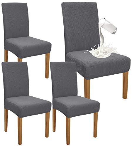 Granbest Premium Waterproof Dining Chair Covers Set of 4, Stretch High Back Chair Slipcovers for Dining Room, Washable Removable Chair Protector for Banquet, Kitchen, Party (LightGrey, Pack of 4)