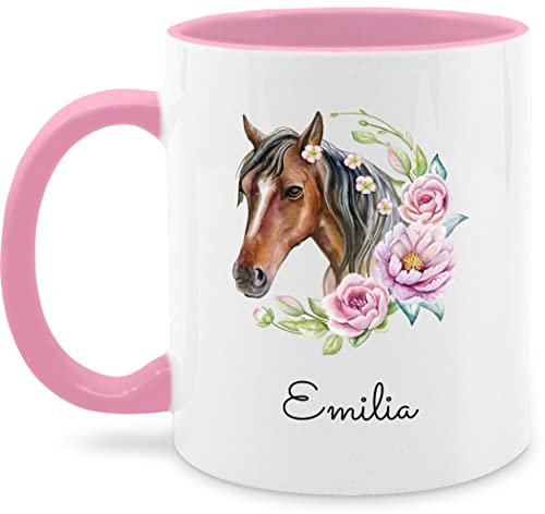 Tasse Tassen 325ml - Pferd Pferde - Wunschname Pferdekopf Name I Pferdemotiv I Geschenk Pferdemädchen - 325 ml - Rosa - personalisieren reitersachen pferden horse glühweintassen
