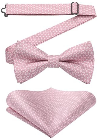 Enlision Fliegen Rosa Herren Anzug Fliege mit Einstecktuch Set Hochzeit Formelle Herrenfliege Vorgebunden Verstellbare Smoking Schleife und Taschentuch für Männer