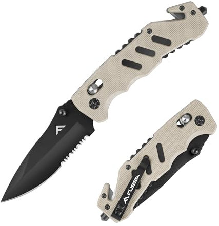 FLISSA Taschenmesser Klappmesser, Klappbares Taschenmesser mit Taschenclip&Glasbrecher&Gurtschneider, Scharfes Taschenmesser aus Edelstahl, für Camping und Wandern